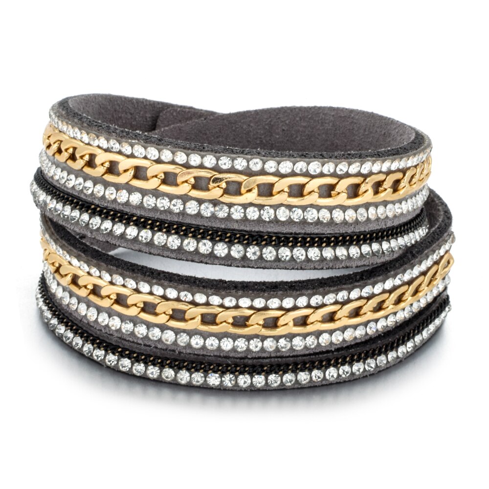 Multilayer Leather Rhinestones Wide Bracelets&Bangles Women Girls Men Chain Charms Wrap Bracelet Wristband Party Jewelry: B2354 D