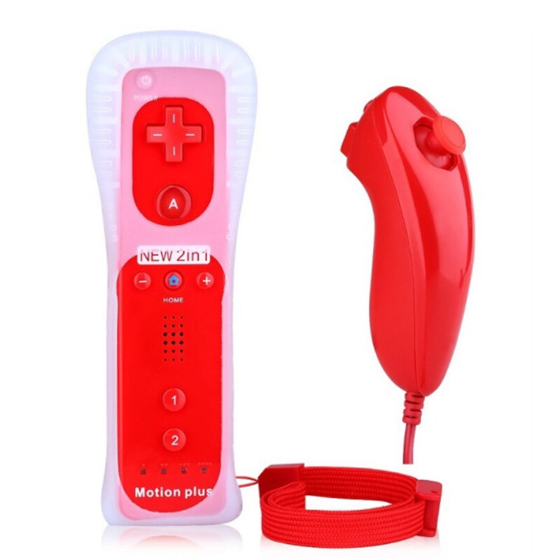 ACEPRIL-mando inalámbrico 2 en 1 para Nintendo Wii, mando a distancia con Bluetooth, sincronización, Nunchuk, Motion Plus incorporado: Red