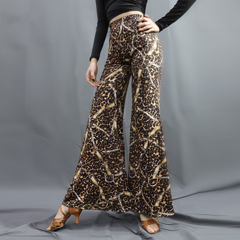Pantalones de baile latino sueltos de leopardo para mujer, pantalones modernos para ejercicio de Danza Latina, pantalones profesionales a la , cómodos