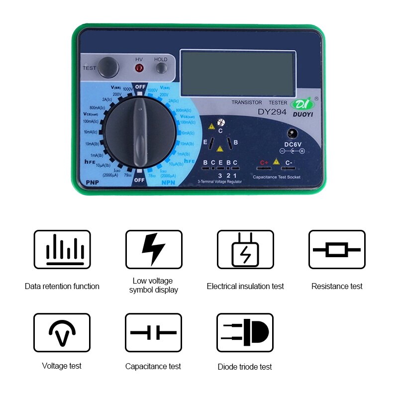 Duoyi  dy294 multifunktions digital transistor analysator testare halvledardiod triode omvänd ac likspänning kapacitans fet
