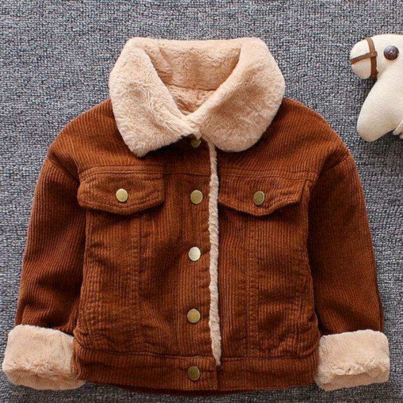Baby Peuter Pluche Corduroy Jas Herfst Voor Jongens Meisjes Winter Lange Mouwen Button Down Uitloper Winter Warm Cardigan1-4Years: Bruin / 18-24 Months