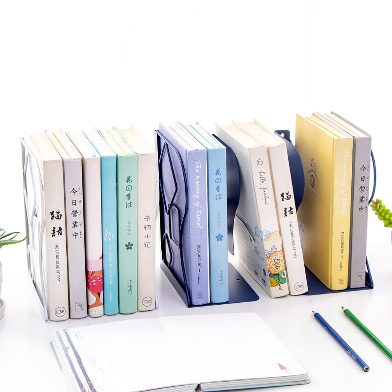 Retractable Book Support Stand Telescopic Metal Bookend Shelf Bookrack Organizer G88D