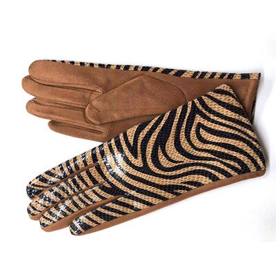 Gants à écran tactile pour femmes | Hiver, motif de serpent en Faux cuir d'animal, gant de conduite, daim velours épais, gant léopard H87: H85 Brown