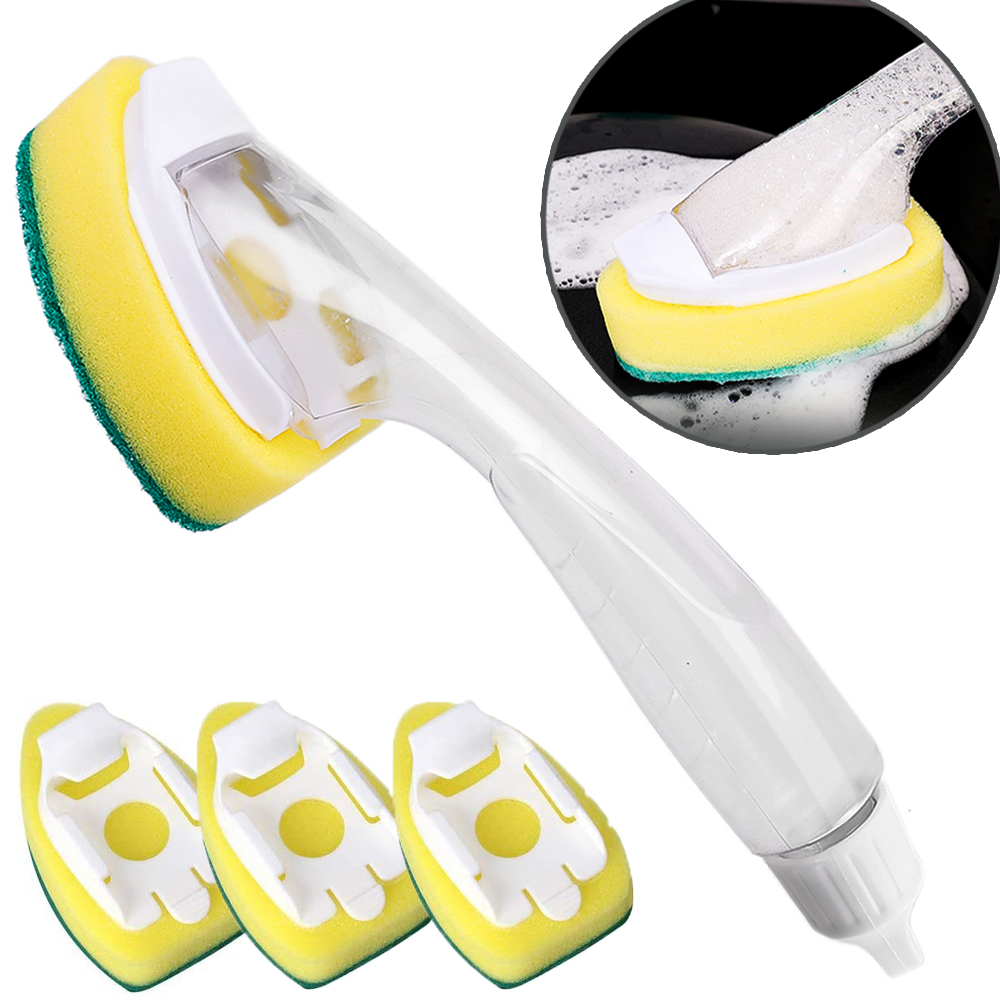 Herramienta de limpieza de cocina, cepillo para fregar platos con mango largo, dispensador de jabón líquido recargable, sartenes, tazón, esponja para lavar platos, toallita para ollas