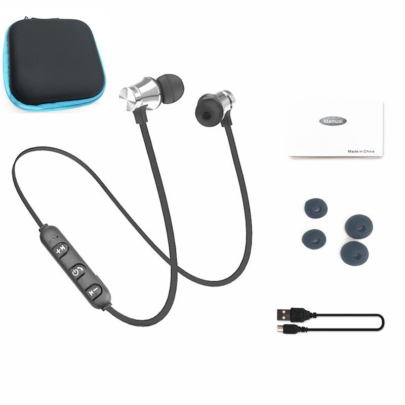 Auriculares magnéticos con Bluetooth, Auriculares deportivos para iPhone, Samsung, Xiaomi, Ecouteur: silver with case