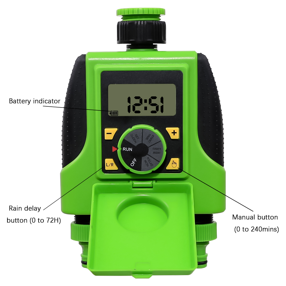 2-Outlets Big Screen Digital Solenoid Valve Automatic Electronic Water Timer for Garden Hose Irrigation Controller System