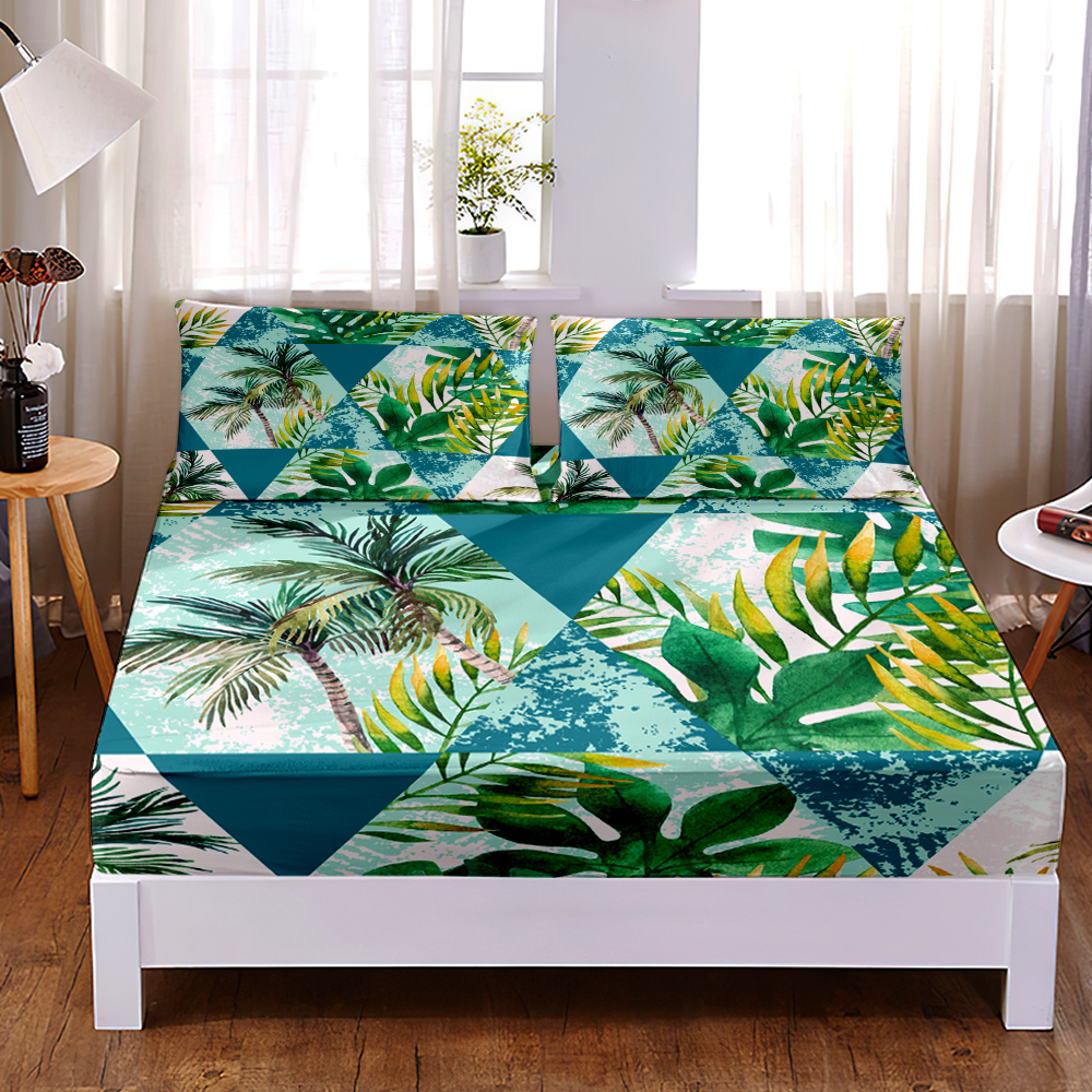 Custom 3D Print Hawaii Tropical Plants Print Fitted Sheet Modern Elastic Band Bed Sheet Bedroom Home Decor Queen King: 150cm*200cm