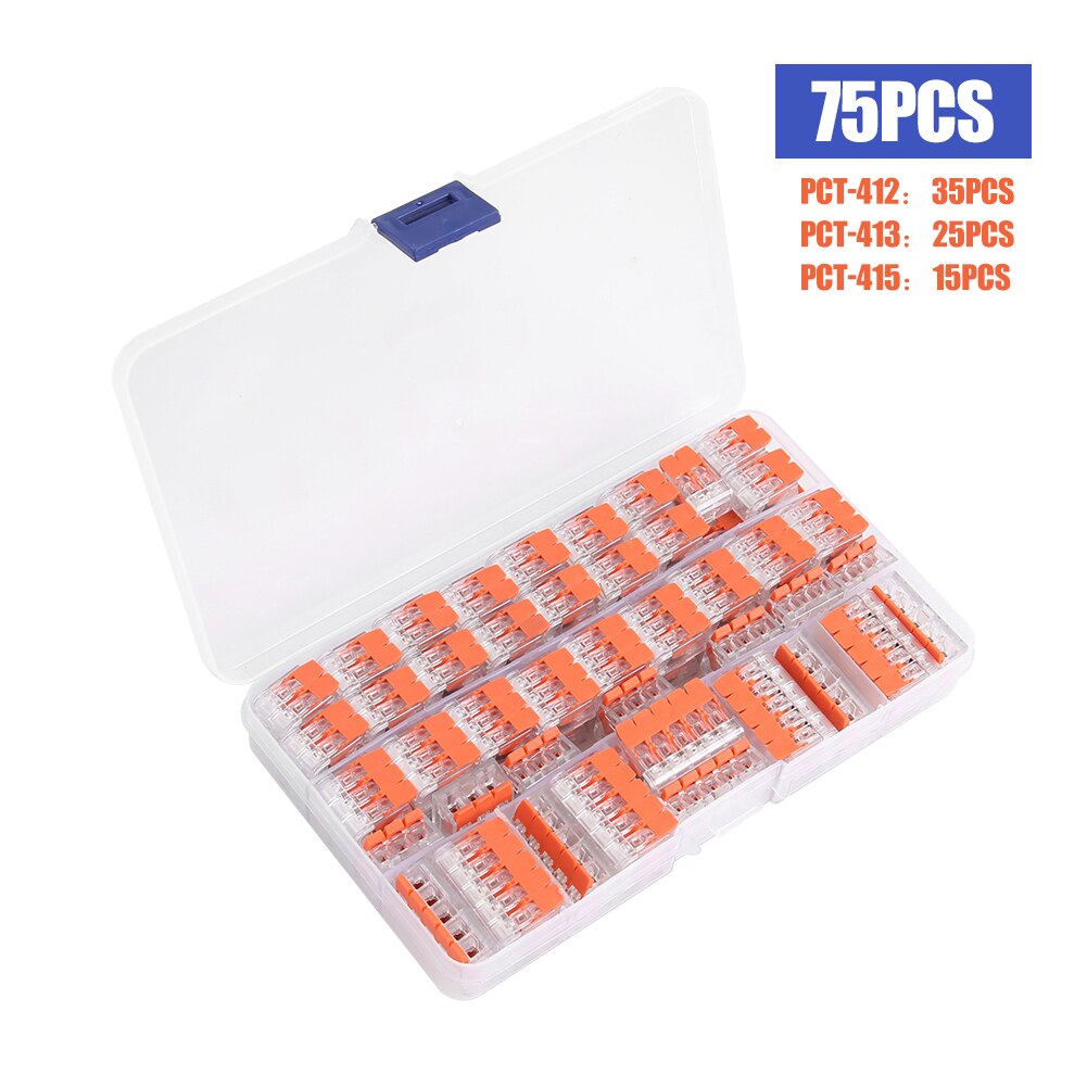 75pcs Wire Connector Push-in Terminal Block Electrical Cage Combination Set Automotive Marine Insulated