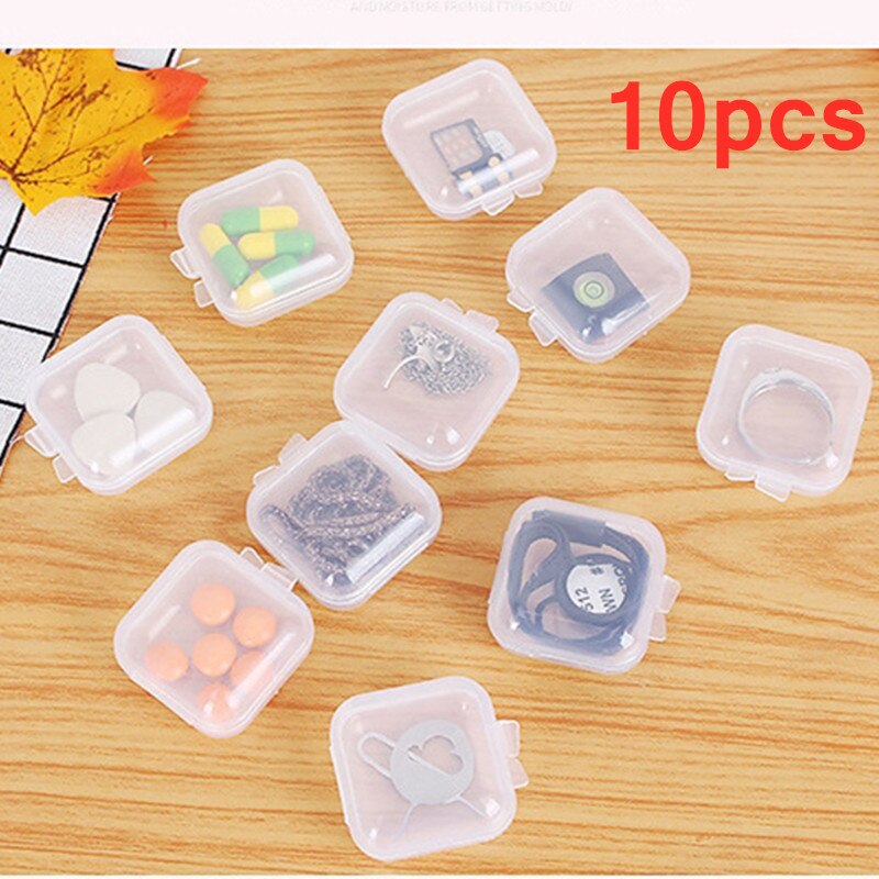 10 Stks/zak Mini Draagbare Plastic Transparante Opbergdoos Vierkante Pil Sieraden Oordopje Earring Box Thuis Organiseren Naaien Opslag