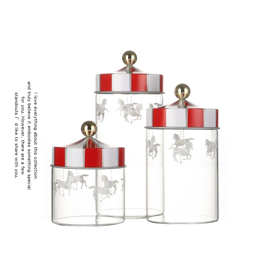Nordisk italien vintage cirkus stil trup farve karrusel glas forseglet krukke opbevaring slik æske sukker lagertank