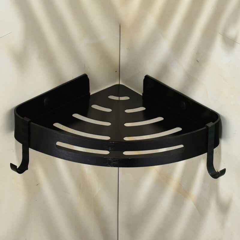 Bathroom Toilet Shelf Wall Shelf Triangle Shower Storage Rack Bath Shampoo Wall-Free Punching Black Aluminum Toilet Corner Shelf: Black