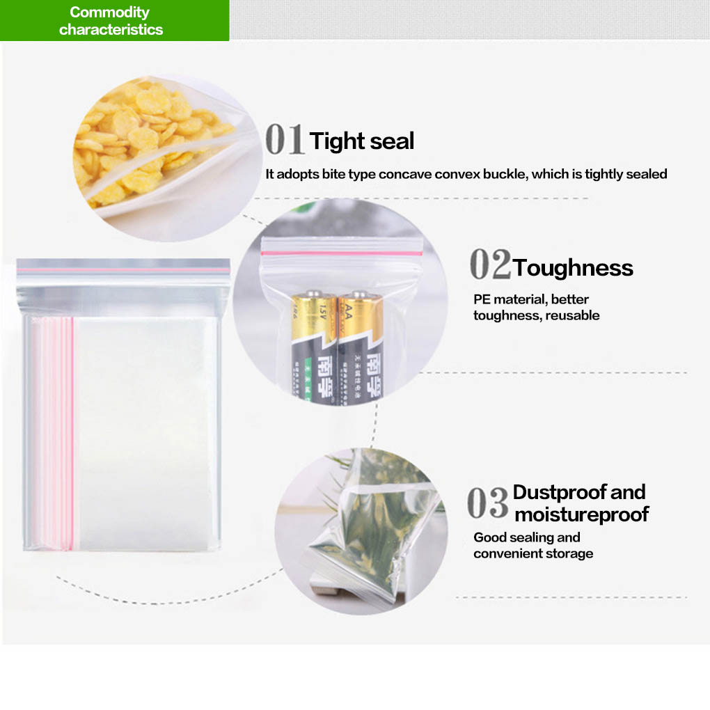 100pcs/pack Food grade Small Zip Lock Plastic Bags Reclosable Transparent Bag Shoe Bag Vacuum Storage Bag Poly Clear Bags
