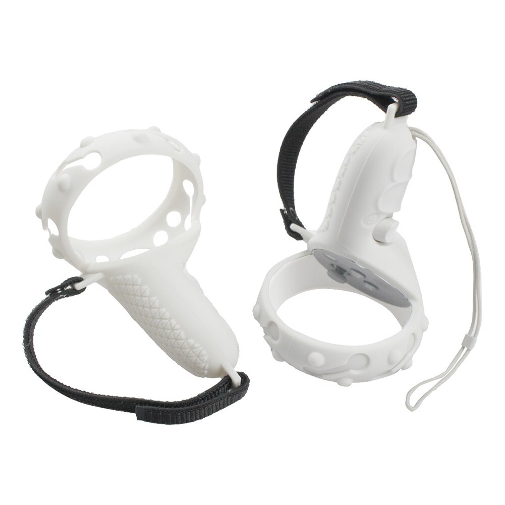 Cubierta de anillo de agarre de silicona 3 en 1, correa de mano ajustable y tapas de pulgar para Oculus Quest 2 VR, accesorios protectores, novedad: White