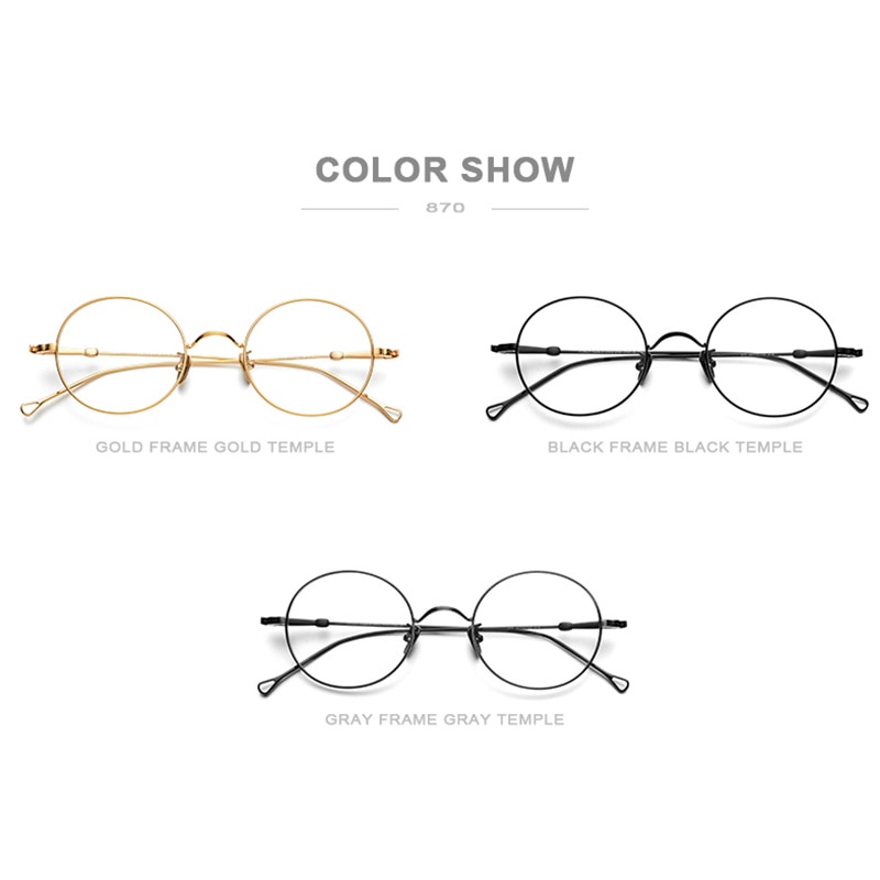 Reines Titan Brille Rahmen Männer Jahrgang retro Runde Myopie Optische Brillen Rahmen Frauen Thailand Brillen 870