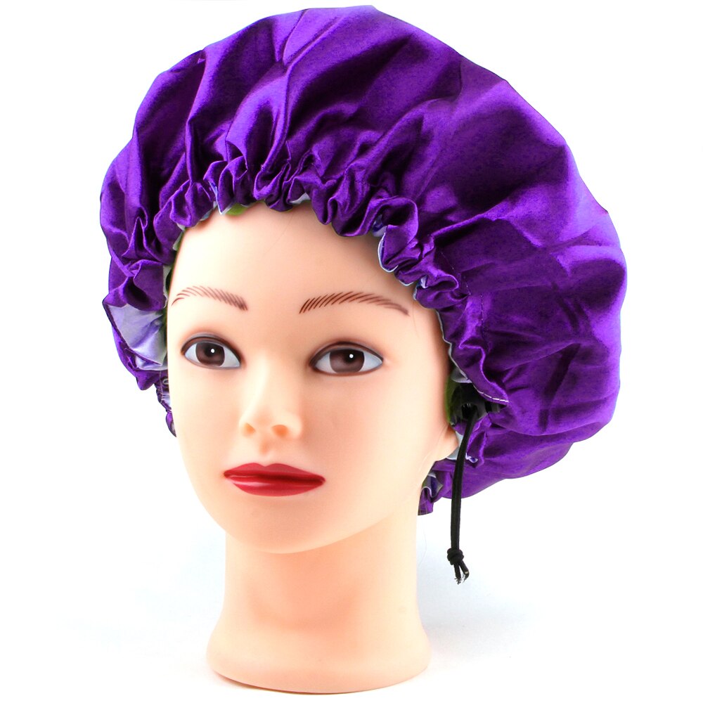 Gorro de satén Reversible para dormir, gorro de seda para mujer, gorro para el pelo de noche, cubierta para la cabeza, sombrero de doble capa ajustable, accesorios para peinados rizados: Purple