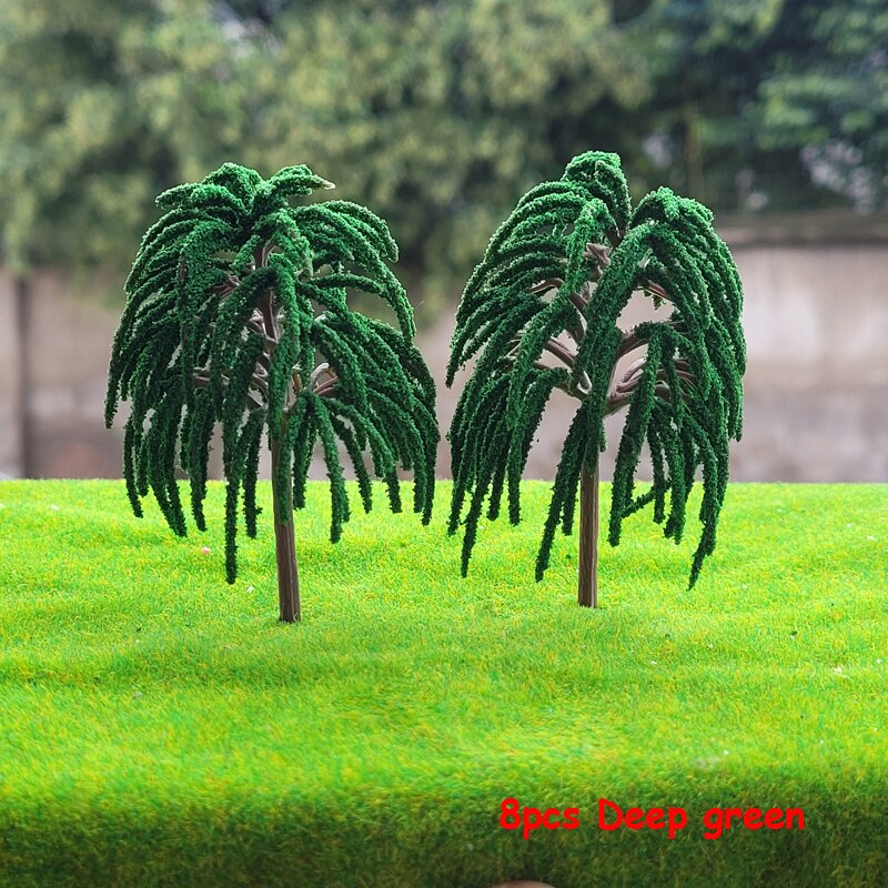 8pcs Willow Tree Model Miniature Simulation 10cm Green Tree Model Sand Table Material City Street Highway Railway Model Layout: deep green