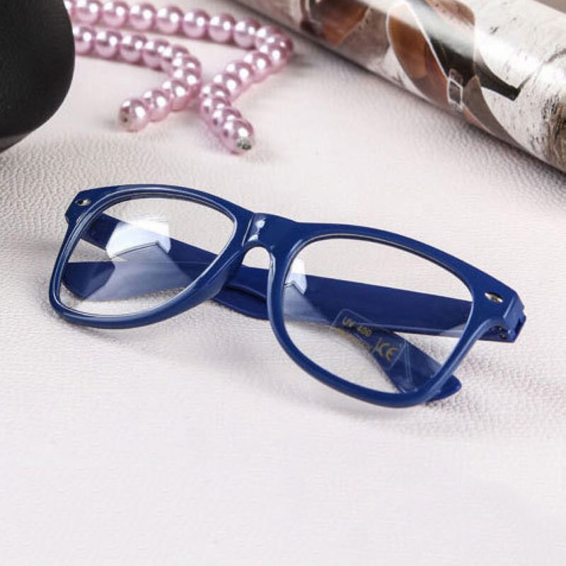 Mayitr 1pc Nerd Clear Glasses Clear Lens Geek Glasses 16 Colors Plain Mirror Plastic Full frame Eyeglasses Eyewear: royal blue