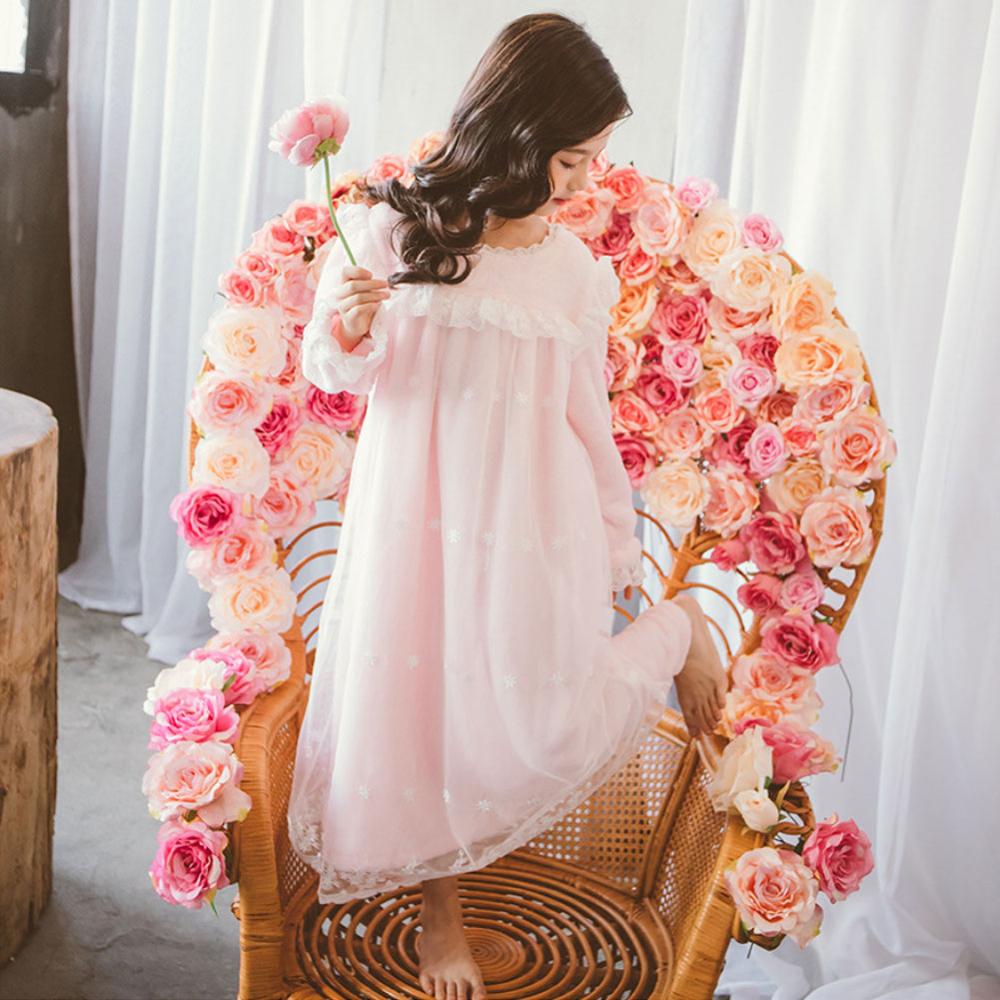 Winter Girls Nightgowns Children Cloting Lace Flannel Sleepdress Princess Sleepwear Kids Homewear Pajamas Girls Nightie 6-16Year