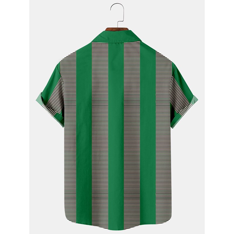 Zomer Shirts Voor Mannen Geel Gestreepte 3d Digital Printing Trend Losse Korte Mouwen Heren Shirts Top