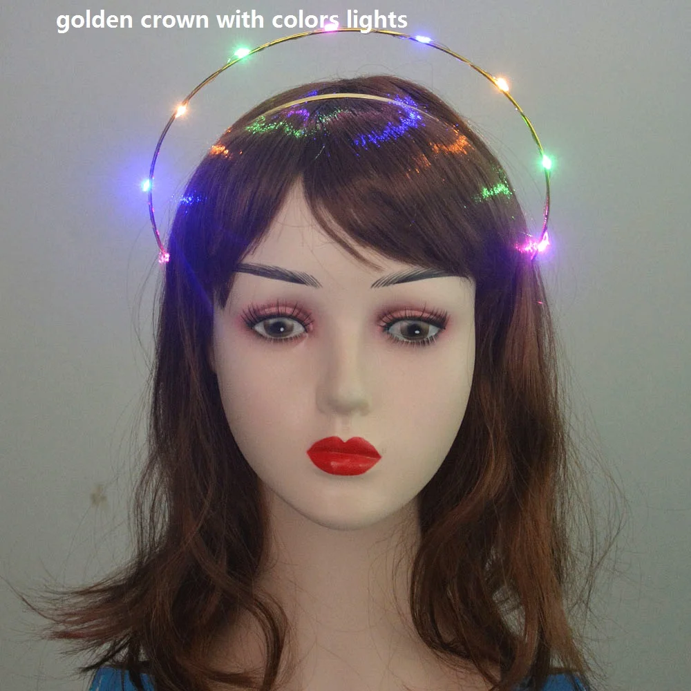 Glow Light Up Godin Crown Angel Bridal Gold Halo Hoofdband Veer Bloem Haarband Verjaardagsfeestje Heks Koningin Haar Slijtage Cadeau: Licht Geel