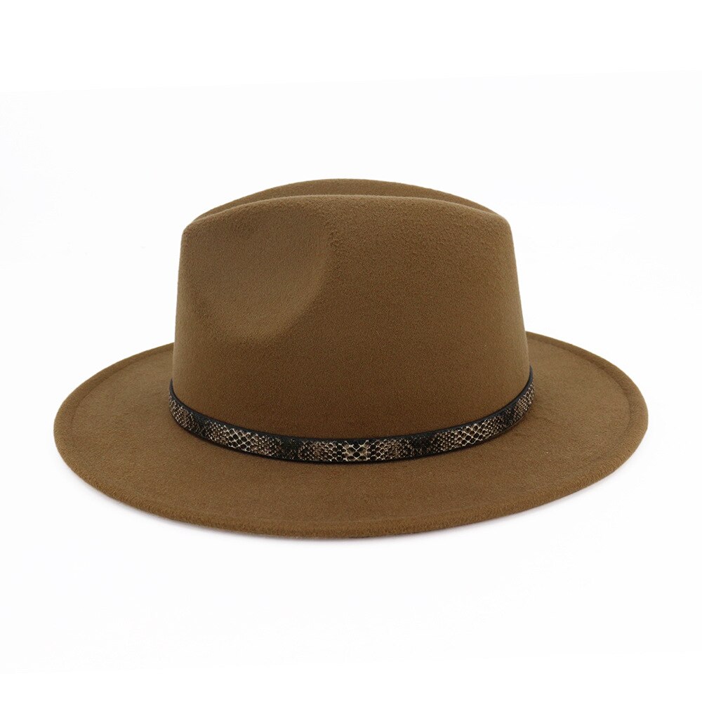 Felt Fedoras Hat Women Solid Imitation Wool Fedoras Snakeskin Pattern Band Tourist Cap Outdoor Jazz Caps Gorras for Lady Girls