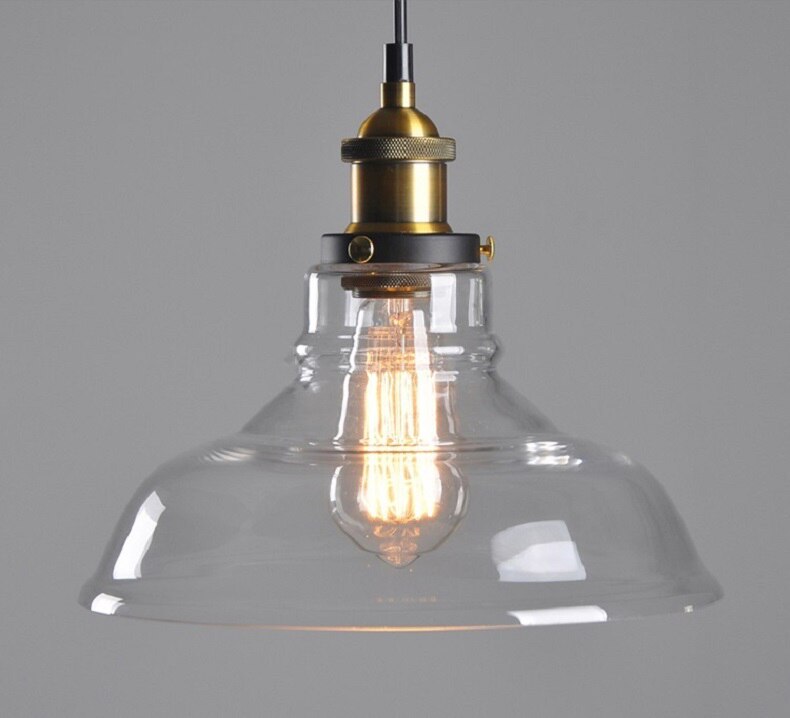 Jahrgang Anhänger Lichter Glas Anhänger Lampen Dachgeschoss Industrie Hängen Lampe rauchig Grau Lamparas De Techo Colgante Moderne Glanz Pendent: transparent-C 28CM