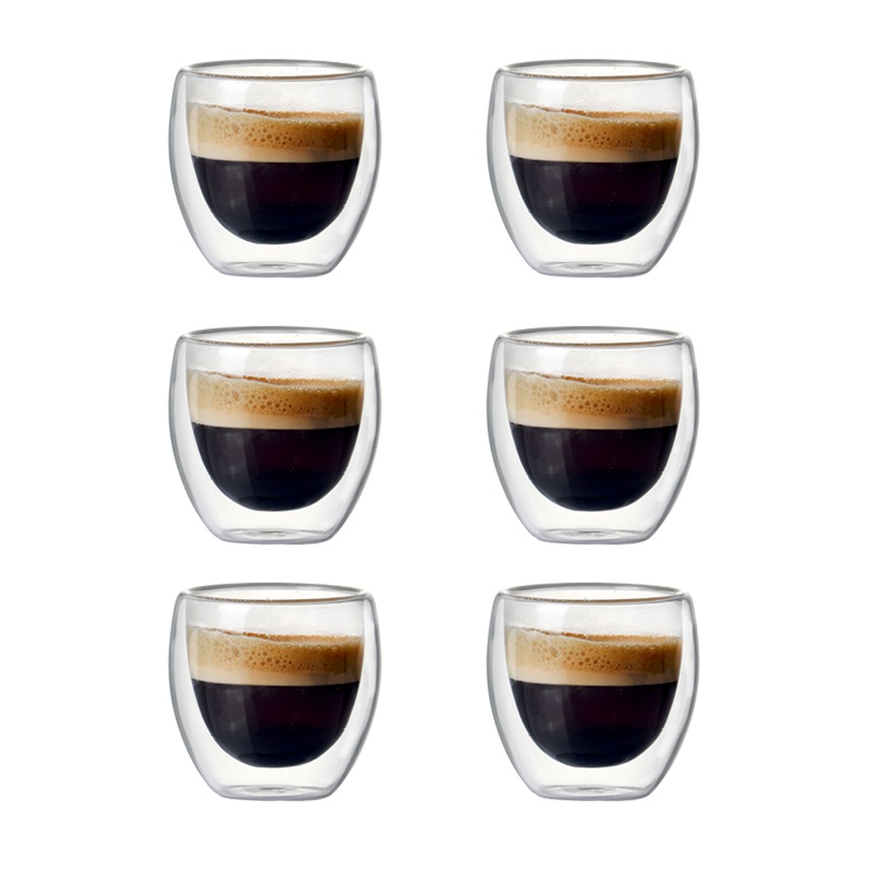 Set van 80ml dubbelwandige geïsoleerde glazen koffiekopjes voor het drinken van theekopjes, starbucks-kopjes en espressokopjes.: Set van  of 6 stuks