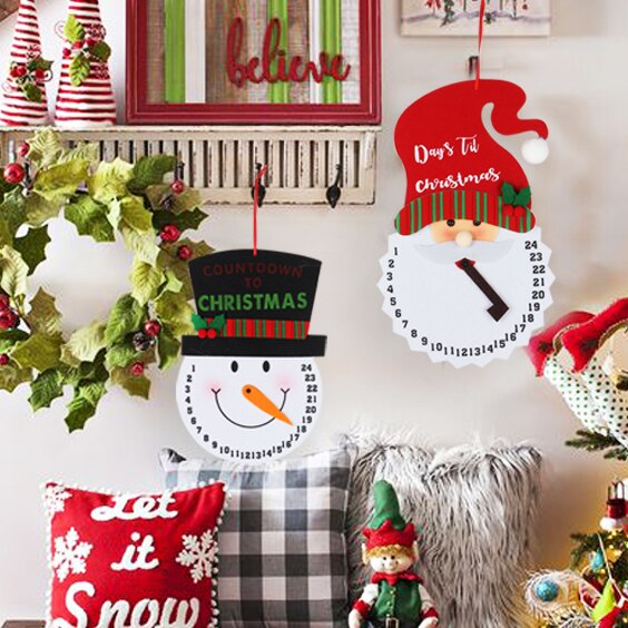 novelty countdown 24 days calendar into christmas calendar snowman and Santa cartoon date clock merry xmas hanging ornament