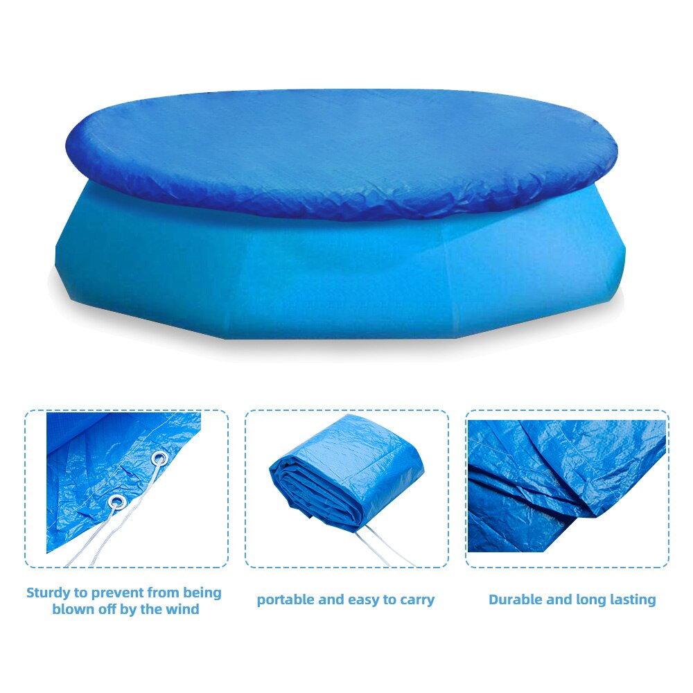 Round Pool Cover 6/8/10/12/15 ft Water Resistant PE Portable Protective Swimming Inflatable Pool UV-resistant Waterproof