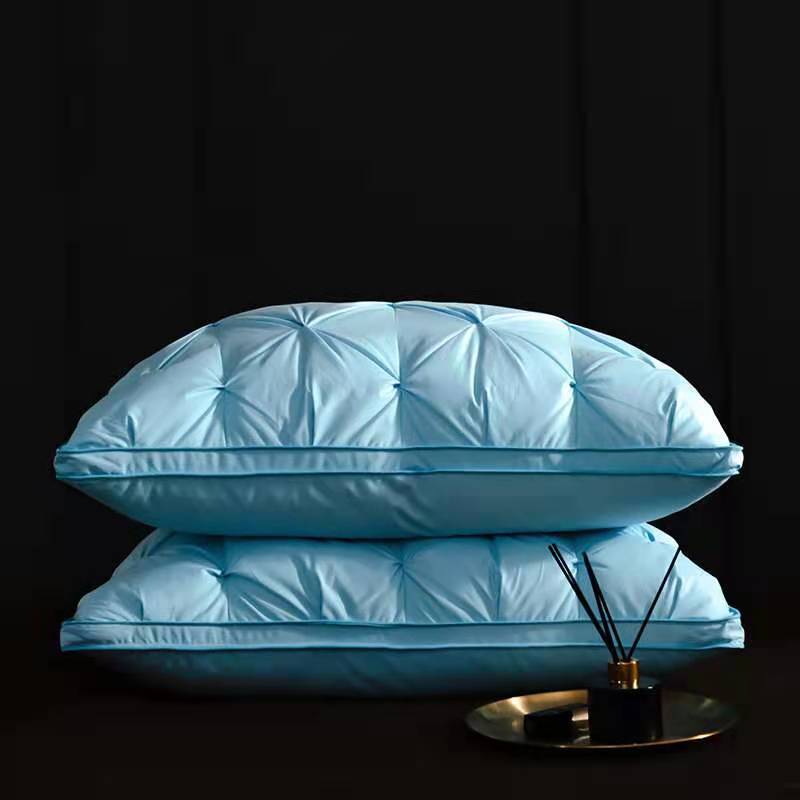 3D Brood Ganzendons Veren Kussen Natuurlijke Katoen Nek Guard Slapen Nekkussen Volwassen Home Hotel Gebruik Pluizige Kussen grote: blue  1pcs / 48x74x21cm
