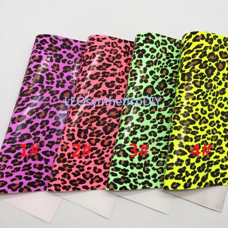 1pc 21 x 29cm neon leopard trykt kunstlæder stof, syntetiske læder ark til at gøre buer leosyntetisk  t391