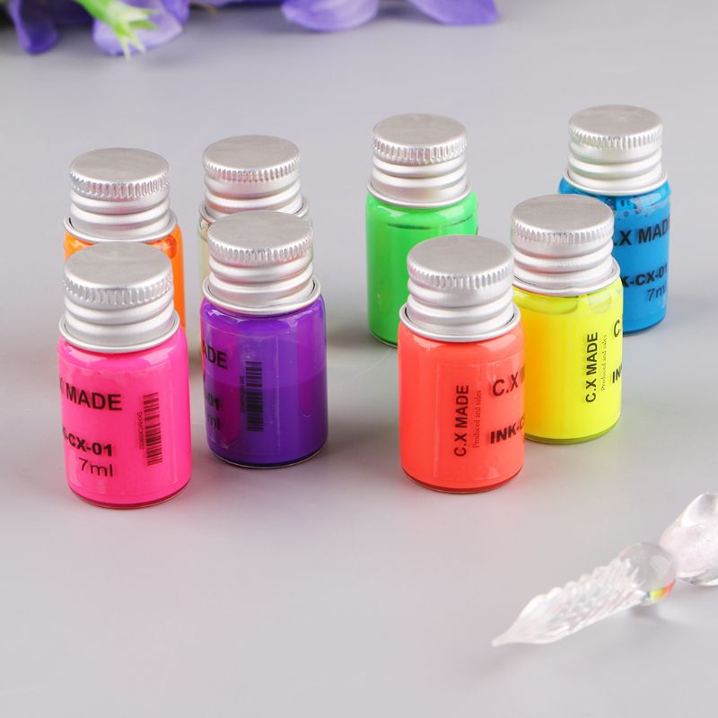 10 Stks/set Onzichtbare Fluorescentie Gebotteld Dip Handtekening Pen Inkt Met Glas Fontein Dip Schrijven Pen Kunst Levert Nov.8