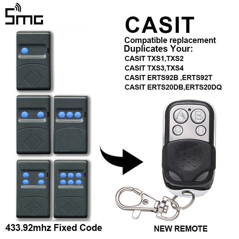 CASIT TXS1 TXS2 XS3 TXS4 Garage Door Remote Control 433mhz Clone CASIT Fixed Code 433.92MHz Gate Opener