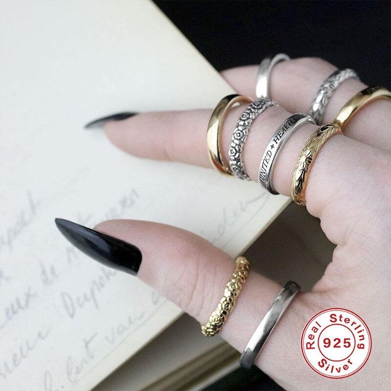 ROXI Vintage Flowers Leaves Rings for Women Girls Wedding Ring 925 Sterling Silver Finger Rings Engagement Ring Fine Jewelry