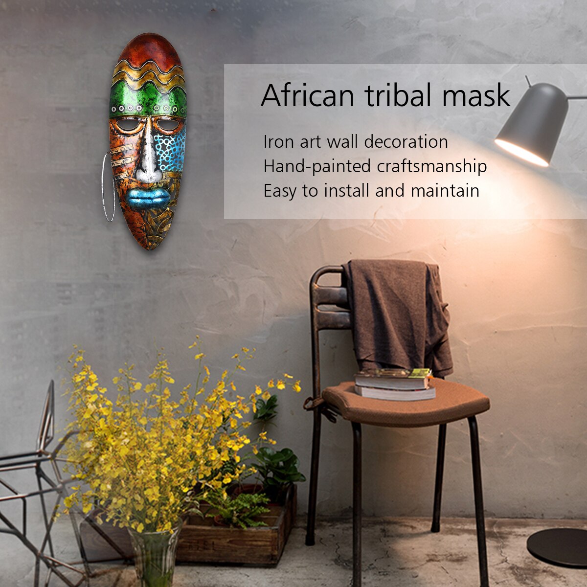 Tooarts Afrikaanse Gezichtsmasker Art Wall Opknoping Ijzeren Masker Wanddecoratie Afrikaanse Tribal Cultuur Huis Of Tuin Decor Kleurrijke