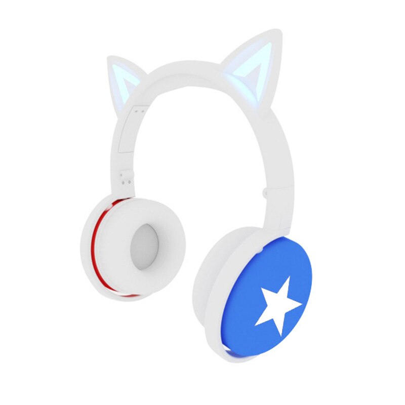 Cat Ear Wireless Headphone Bluetooth 5.0 Headsets With LED Light Microphone For PC Laptop Kid Girl Music Headphones: White Blue