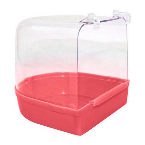 50%HOTPet Bird Parrot Transparent Bathing Tub Bathtub Shower Box Hanging Cage Decor: Pink