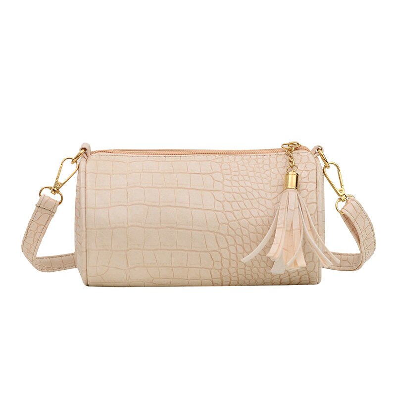 Luxury Crocodile pattern Women's Handbags Soft Shoulder Strap Leather Shoulder Bag Mobile Phone Bags Cylindrical Crossbody Bags: Beige