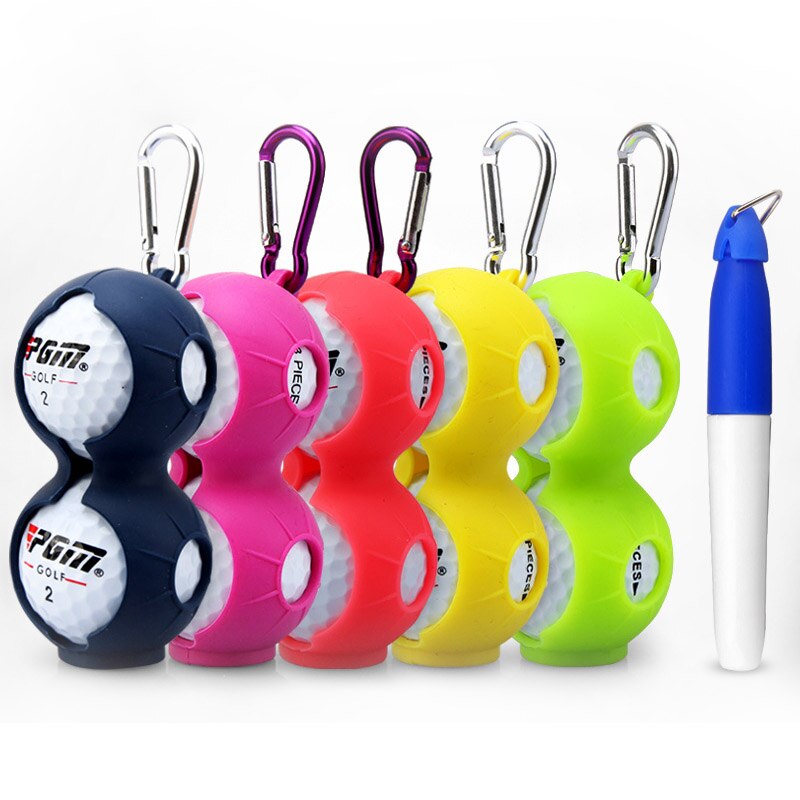 Ankomster bærbar blød silikone golfbold opbevaringsdækselholder med karabinhage pen golf træning hjælpemidler tilfældig farve: Til to bolde