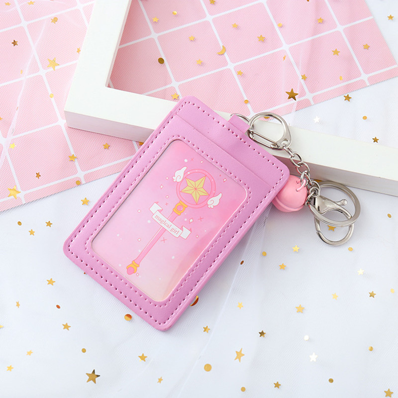 Pink Girl ID Card Holder PU Wallet With Small Bell Student Bus Card Set Cover Women Holder Bags Travel Accessories