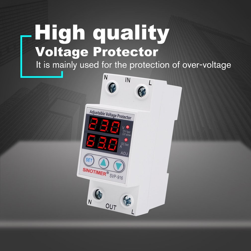 SINOTIMER SVP-916 230V 40A/63A Einstellbare Auto-Erholung Unter/Über Spannung Schutz Relais Unterbrecher Schutz Gerät mit LED