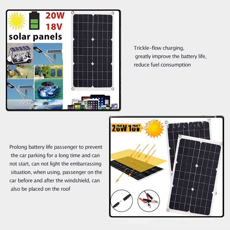 20W 18V Monocrystalline Solar Photovoltaic Panel Portable Solar Charging Panel Solar Panel
