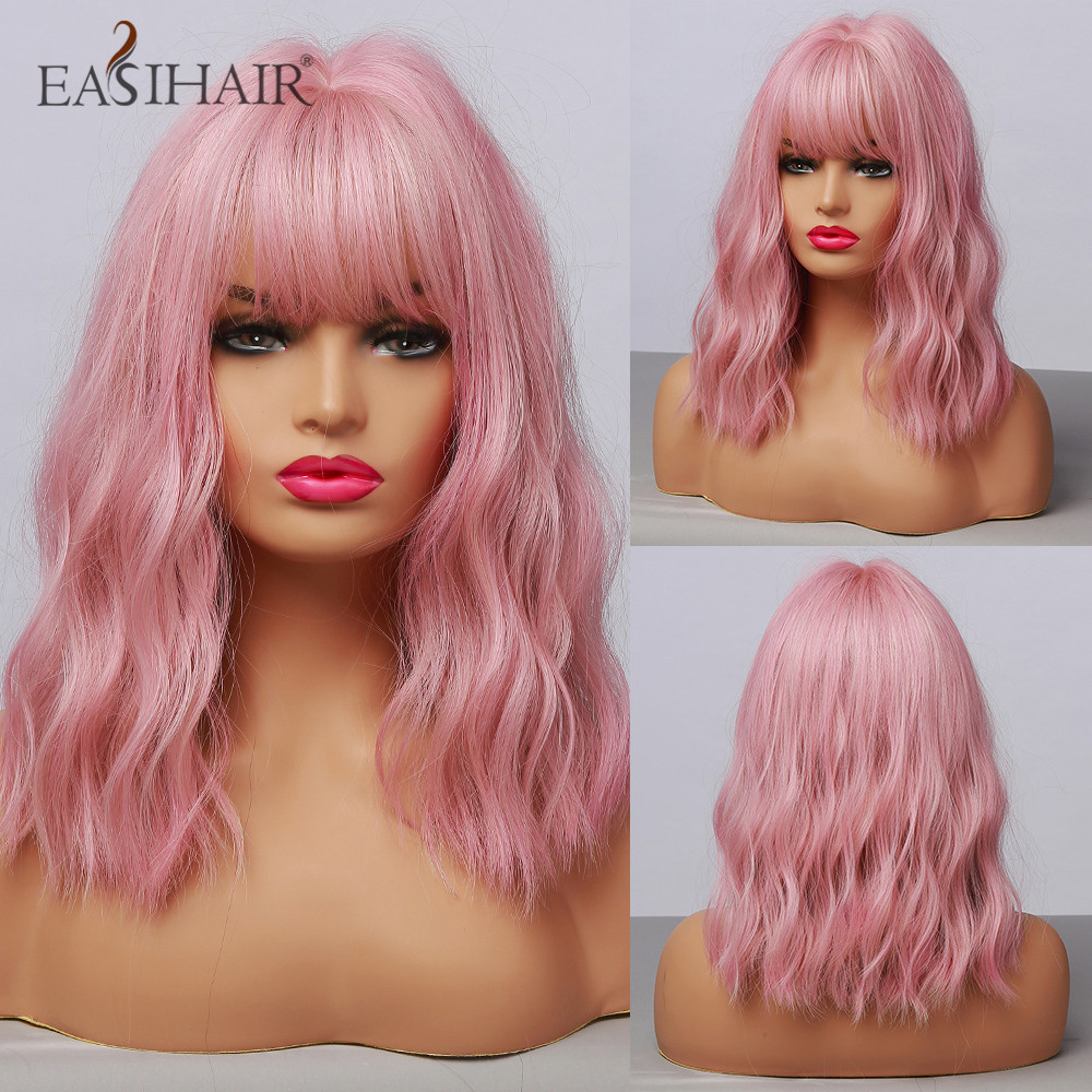 Pelucas sintéticas ombré marrón Rubio para mujer, pelo corto ondulado Bob con flequillo, onda corporal, Cosplay, Lolita, pelo Natural resistente al calor: 1B/30HL