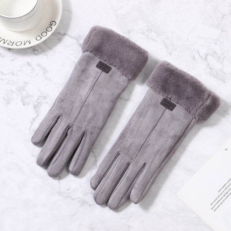 Femmes gants hiver écran tactile femme daim fourrure complet doigt gants dame hiver Sport de plein air conduite femmes gants: GRIS