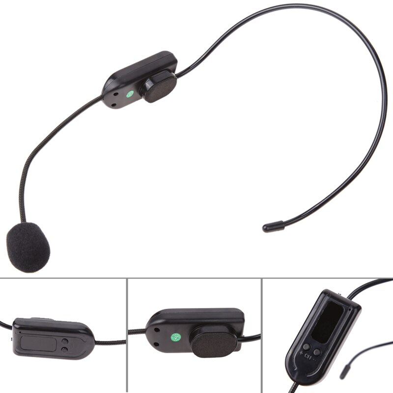 Bærbar fm trådløs mikrofon headset megafon radio mikrofon for høyttaler/ undervisning/turguide/ salg/møter
