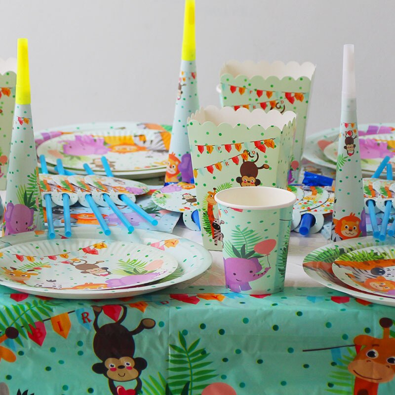 Zoo Party Verjaardag Producten Lion Jungle Papier Plaat Cup Bos Decoratie Huishoudelijke Food Grade