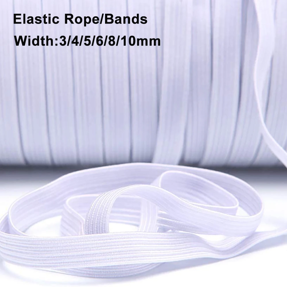Bandas elásticas de 10M, cuerda elástica de 3/4/5/6/8/10mm, banda elástica pesada, banda elástica de tela suave, banda de punto elástica, manualidades y costura