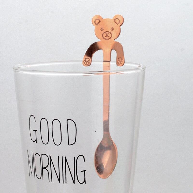 Stainless Steel Cat Bear Coffee Spoons Strring Spoon Long Handle Teaspoon Tea Spoon Dessert Scoop Tableware Gold Cutlery: rose gold bear