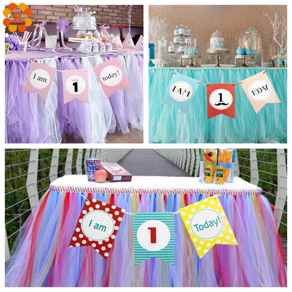 1Set "Ik Ben 1 Vandaag" Roze/Blauw Papier Banner Garland Baby Jongen Meisje Voor Mijn Eerste baby Douche Een Jaar Verjaardagsfeestje Decoratie