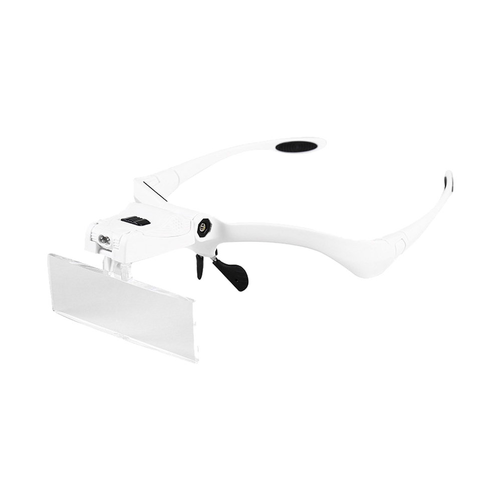 1.0/1.5/2.0/2.5/3.5X Vergrootglas Eye Reparatie Vergrootglas 2 Led Light Glazen Loupe Optische Lens hoofdband Vergrootglazen: Zilver